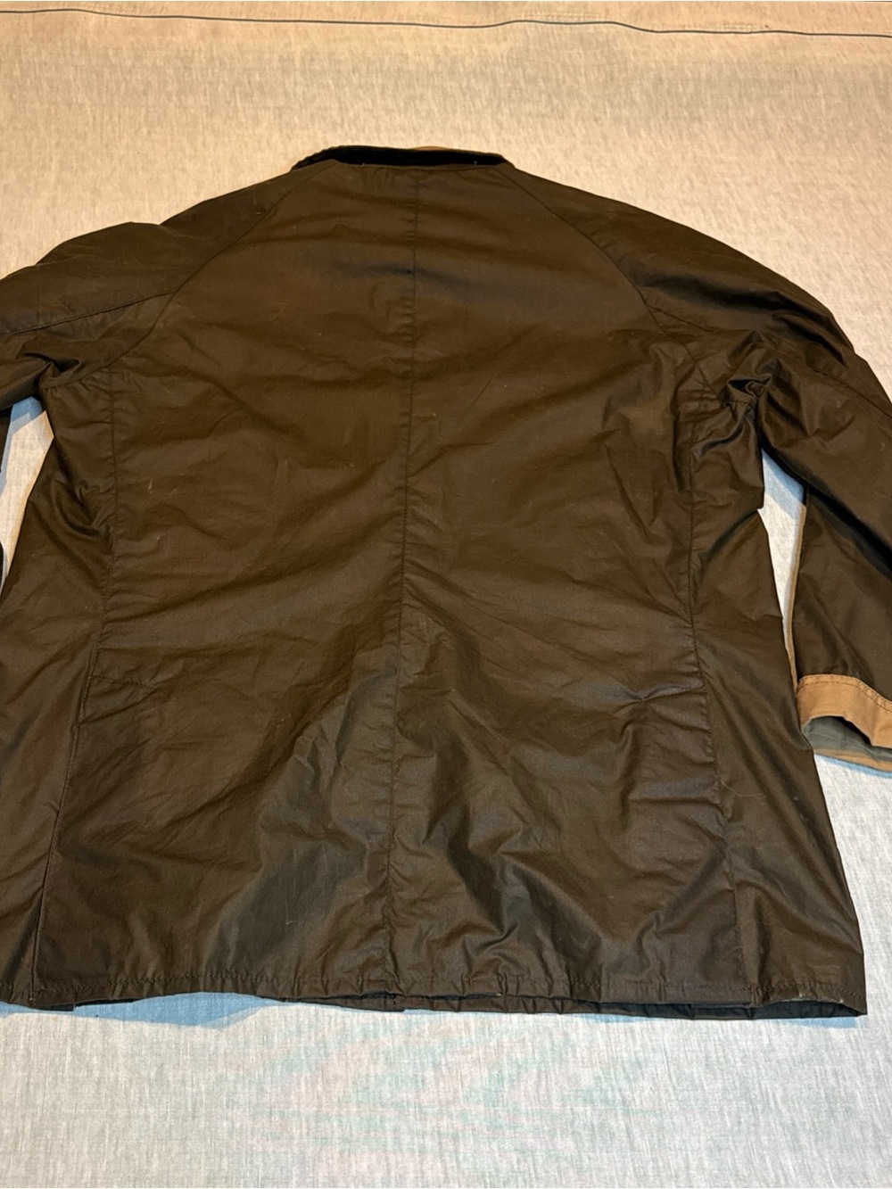 Barbour Dark Olive Waxed Field Jacket with Tan Cord Collar - Picture 8 of 16